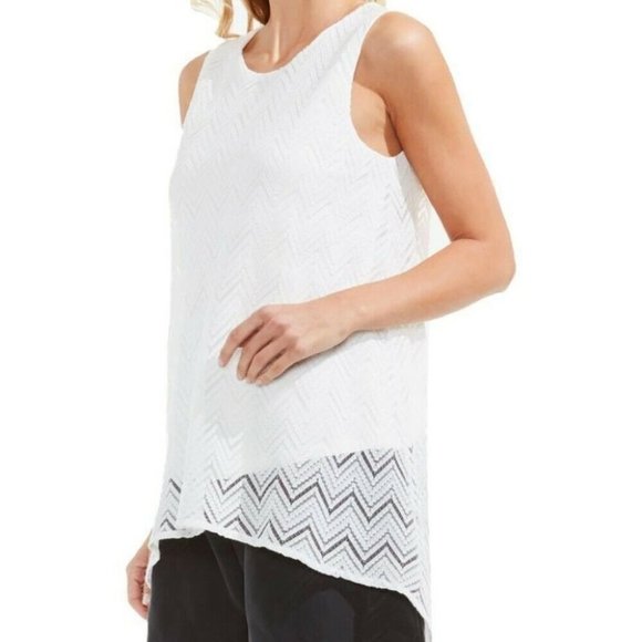 Vince Camuto Tops - "VINCE CAMUTO" IVORY CHEVRON LACE HI-LOW SHIRT BLOUSE TUNIC TOP SIZE L $99